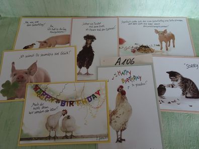 ältere Postkarten AK Renate Spekowius Art & Animals Happy Birthday Humor Schwein Huhn