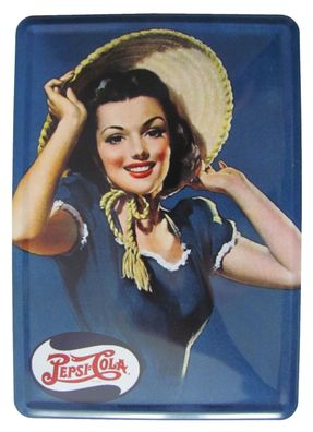 Pepsi Cola - Frau mit Hut - Blechschild 10 x 14 cm