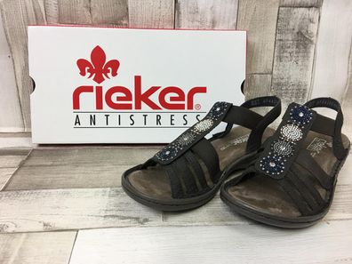 Rieker Damen Riemchen-Sandale mit Verzierung am Mittelsteg grau