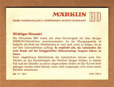 Märklin H0 M-Gleis Anleitung Beiblatt für elektrische Weiche 3601