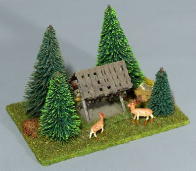 Noch H0 854 (?) Mini-Diorama Klein-Diorama Futterkrippe Wald Rotwild 60er/70er Jahre