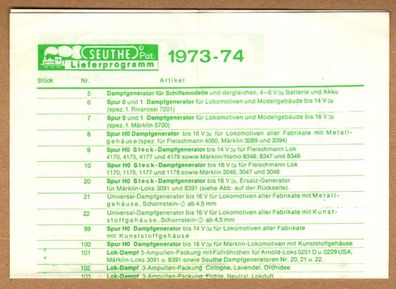 Seuthe Programm 1973-74 Katalog-Prospekt Dampfgeneratoren und Zubehör