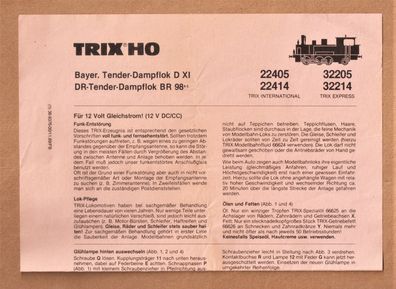 Trix H0 Anleitung Betriebsanleitung für Dampflok Lok 22405 22414 32205 32214