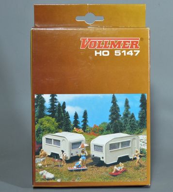 Vollmer H0 5147 Zwei Campingwagen Wohnwagen Trailer GEBAUT