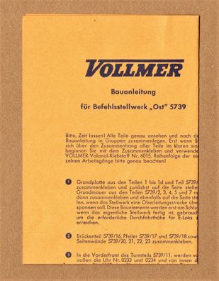 Vollmer H0 Anleitung Bauanleitung Instruction für 5739 Bausatz Behelfsstellwerk "Ost"