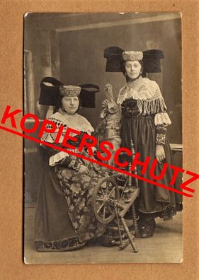 Foto-AK 20er Jahre Frauen Mädchen Tracht Elsass Spinnrad Trachten Tradition ANTIK