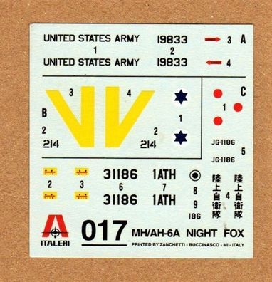 Italeri 1:72 Decals Naßschiebebilder für Nr.017 MH/ AH-6A Night Fox NEU Unbenutzt