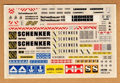 Kibri H0 Decals Etikett-Nr. Et.375 Liebherr ZL 1801 Schenker Schmidbauer Strabag NEU