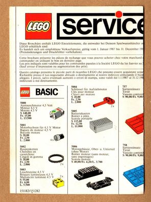 Lego service Faltblatt Einzelteile Ersatzteile Zubehör DIN A4 Jahr 1987