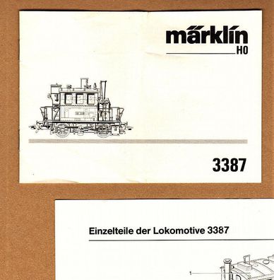 Märklin H0 Anleitung Betriebsanleitung Dampflok 3387 Glaskasten und Einzelteil-Liste