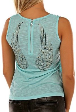 SeXy Miss Damen Tank Top Shirt Rücken Zipp Glamour Steinchen Flügel 34/36/38 blau