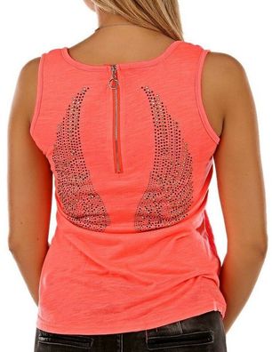 SeXy Miss Damen Tank Top Shirt Rücken Zipp Glamour Steinchen Flügel 34/36/38 Lachs