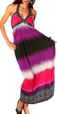 SeXy Miss Damen Neckholder Maxi Kleid Glamour Steine Freesize 34/36/38 mehrfarbig