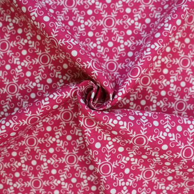 Baumwollpopeline - weiß/ pink - Schneeflocken Mandala - Patchworkstoff 100% Baumwolle