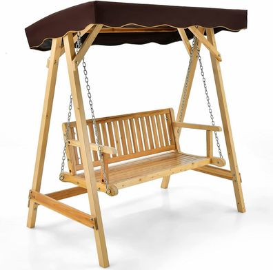 Hollywoodschaukel aus Holz, 2-Sitzer, Gartenschaukel mit verstellbarem Sonnendach