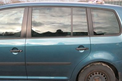 VW Touran 1T 1T3 Tür hinten links blau grün LC5Q mit Scheibe