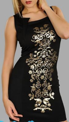 SeXy Miss Damen Mini Kleid Metallic Ornament gold print Etui Dress 36 schwarz