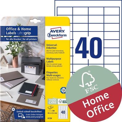 AVERY Zweckform Universal-Etiketten Office&Home 48,5 x 25,4 mm weiß 400 Etiketten