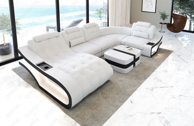 Wohnlandschaft Elegante U Form Sofa mit LED Ledersofa Beleuchtung und USB