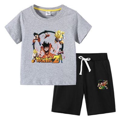 2er Set Mädchen Anzug Dragon Ball T-shirt mit Schwarz Kurzhose Kinder Sportanzug