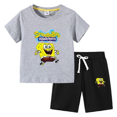 2er Set Mädchen Anzug SpongeBob SquarePants T-shirt kurzhose Kinder Sportanzug
