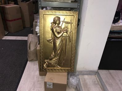 3D Wandrelief 74x43cm Medusa Mäander Wandbild Bild Kopf Taler Griechische Antik Gold