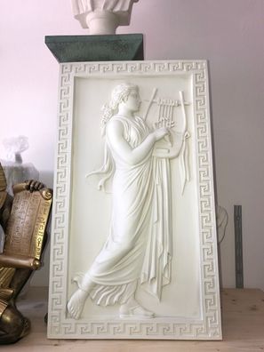 3D Wandrelief 74x43cm Medusa Mäander Wandbild Bild Kopf Taler Griechische Antik Creme