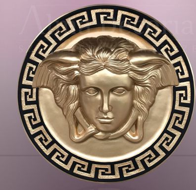 XL Wandrelief Wandbild Medusa Kopf Mäander 50cm Handbemalt Griechischer Kopf G-S