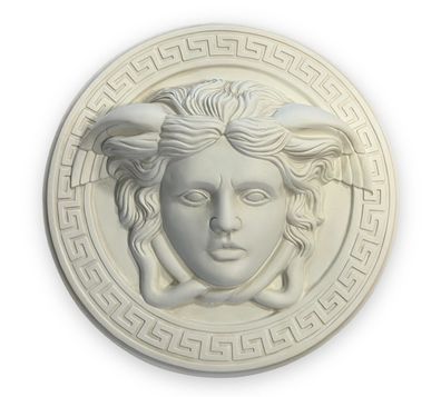 XL Wandrelief Wandbild Medusa Kopf Mäander 50cm Handbemalt Griechischer Kopf Creme