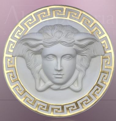 XL Wandrelief Wandbild Medusa Kopf Mäander 50cm Handbemalt Griechischer Kopf W-G