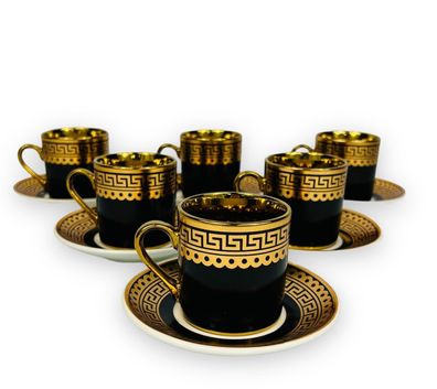 Espressotassenset Schwarz-Gold 12- Tlg für 6 Personen Luxus Tassen + Untertassen 60ML