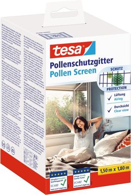tesa Pollenschutzgitter - zuschneidbarer, transparenter Pollenschutz für Allergike...
