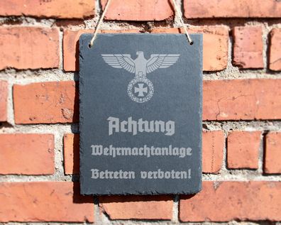 Schiefertafel "Achtung Wehrmachtanlage" #0033 Schild Eingang Reichsadler