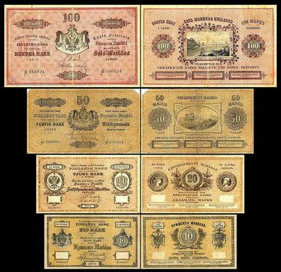 2x 10, 20 , 50, 100 Markkaa - Ausgabe 1882 - 1884 - Reproduktion - 28