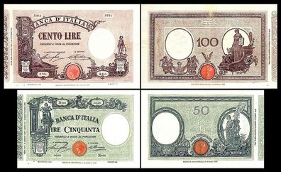 2x 50, 100 Lire - Ausgabe 1932 - 1936 - Reproduktion - 10