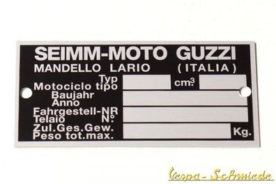 Typenschild MOTO GUZZI "Seimm-Moto Guzzi" - Type ID-Plate Rahmen Motorrad