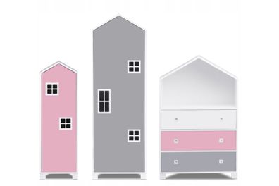 3-teiliges Kindermöbel-Set. zu Kinderzimmer in Farbe weiß / grau / rosa Konsimo.