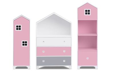 3-teiliges Kindermöbel-Set. zu Kinderzimmer in Farbe weiß / rosa / grau Konsimo.