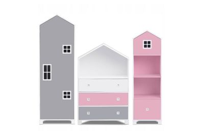 3-teiliges Kindermöbel-Set. zu Kinderzimmer in Farbe weiß rosa grau Konsimo.