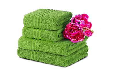 Ein Satz mittelgroßer Handtücher 4-tlg. zu Badezimmer in Farbe grün aus der Kollektio