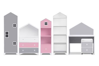 Kinderzimmerset 6-tlg. Farbe weiß / grau / rosa MIRUM Konsimo