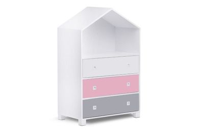 Kommode zu Kinderzimmer in Farbe weiß / rosa / grau Konsimo.