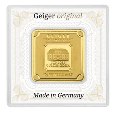 Goldbarren 10 Gramm Geiger Edelmetalle 999.9 quadratisch mit Zertifikat