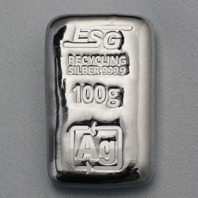 Silberbarren ESG 100 Gramm 999,9 Silber Feinsilber mit Zertifikat in Folie
