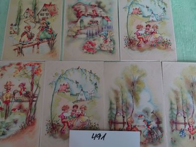 7 x sehr alte Postkarten "Papp-Karten" wie gemalt Kinder Pastell Colorprint sprl