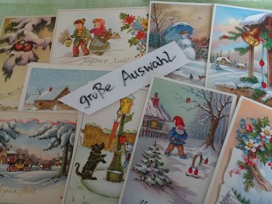 4 x sehr alte Postkarten Belgien Joyeux Noel Bonne Annee Kinder Tiere Hufeisen....