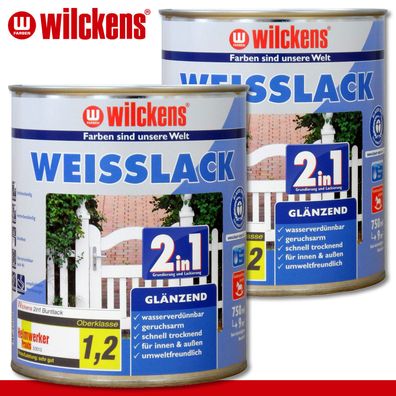 Wilckens 2 x 750 ml Weisslack 2in1 glänzend für innen und außen Geruchsarm