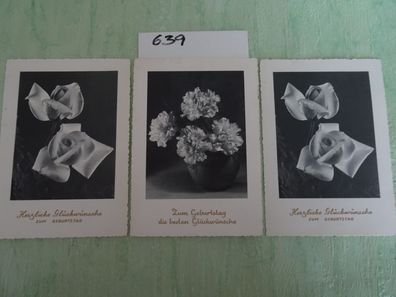 3x Arthur F Krüger AFKH Postkarten AK geprägte Schrift Geburtstag schwarz-weiss