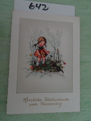 Arthur F Krüger AFKH Postkarte AK geprägte Schrift Namenstag Kind mit Hund