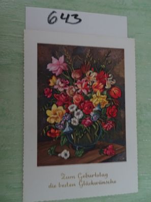 Arthur F Krüger AFKH Postkarte AK geprägte Schrift Geburtstag Blumenstrauß